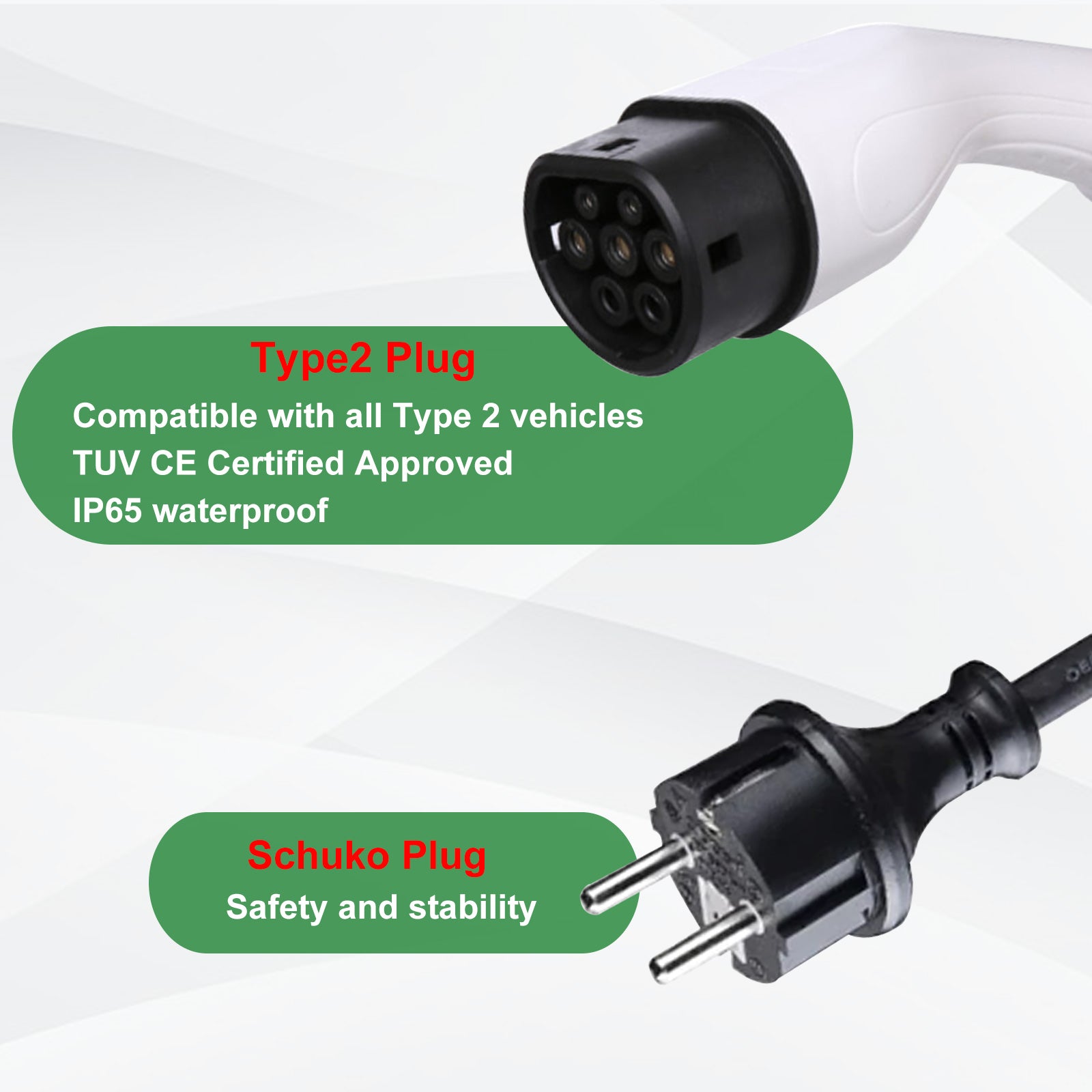 10 meter bærbar type 2 3.6KW 16A EV-oplader, mobil EV-opladningskabel med Schuko