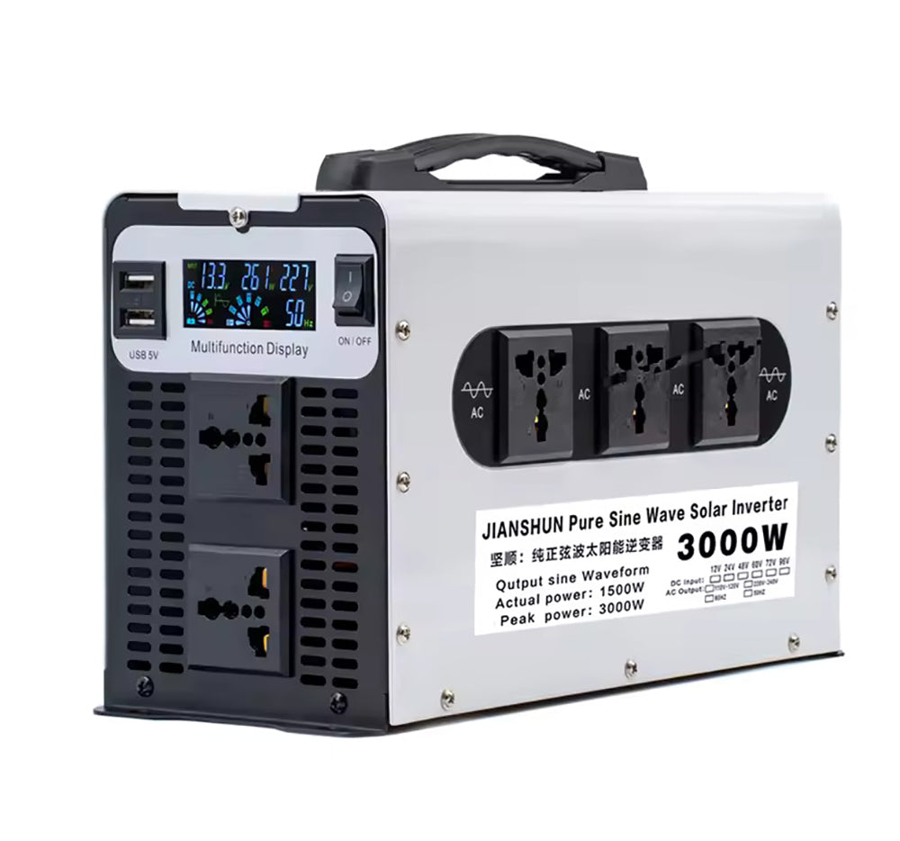 Puhdas siniaaltoinvertteri 1500W/3000W DC 12V 24V 48V 60V 72V AC 220V 50Hz -muunnin aurinko- ja autoakuille, LED-näytöllä