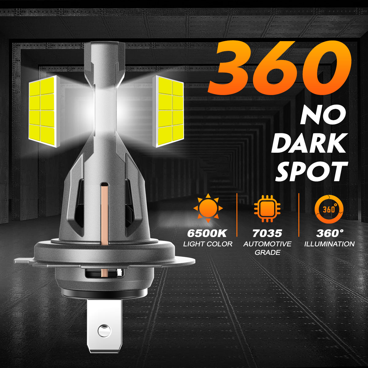 2 יחידות מנורת פנסים לרכב 60W 12000 לומן, נורת LED H7