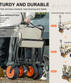 NOEIFEVO Carrito de mano plegable, carro de jardín plegable con asistencia eléctrica, capacidad de 200L, carga máxima de 150 kg, ruedas todoterreno para playa y portavasos, portátil para camping, actividades al aire libre, pesca, picnic