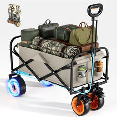 NOEIFEVO Carrito de mano plegable, carro de jardín plegable con asistencia eléctrica, capacidad de 200L, carga máxima de 150 kg, ruedas todoterreno para playa y portavasos, portátil para camping, actividades al aire libre, pesca, picnic