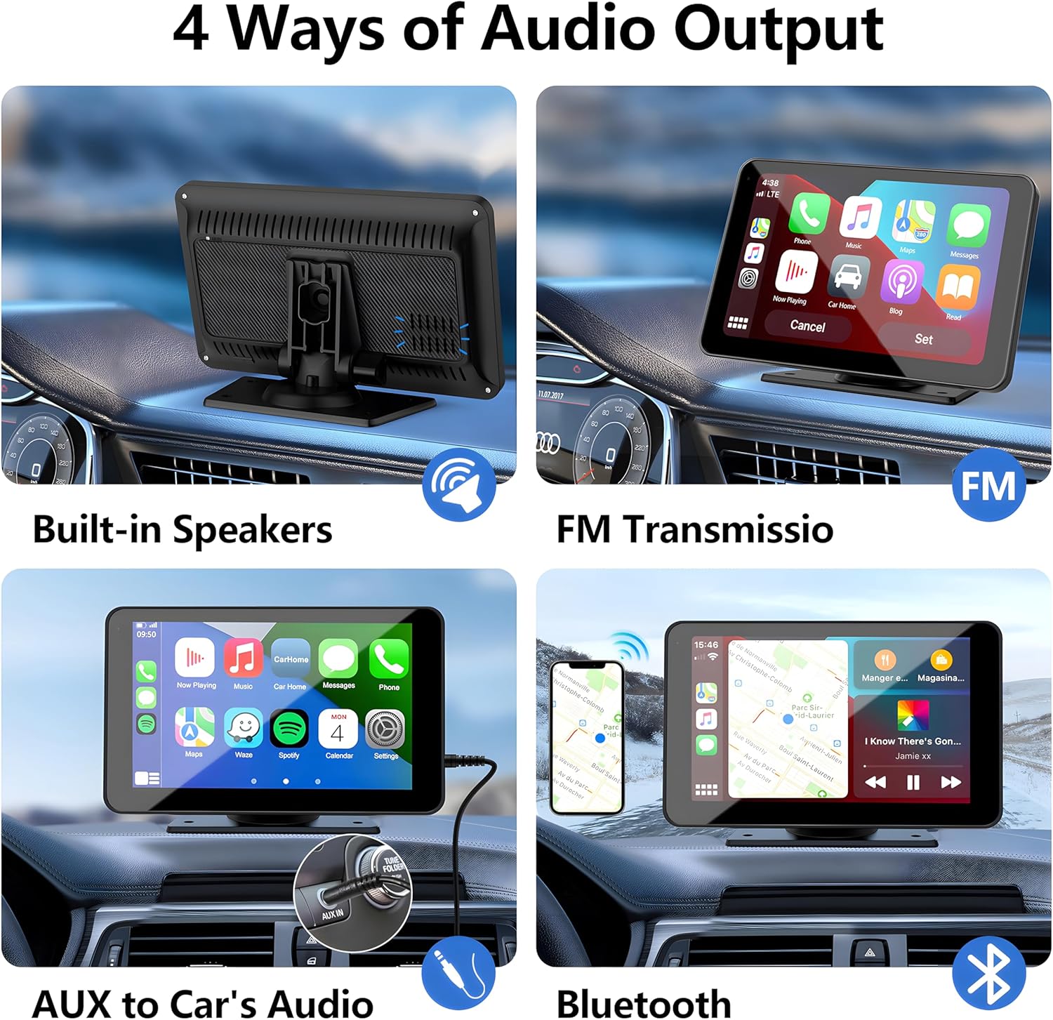 Langaton CarPlay ajoneuvoille, 7" HD GPS-navigaatiolla kannettava auto-stereo-kosketusnäyttö Apple CarPlaylla, Android Autolla, peruutuskameralla, auto-äänivastaanottimella ääniohjauksella, Mirror Linkillä, Bluetoothilla