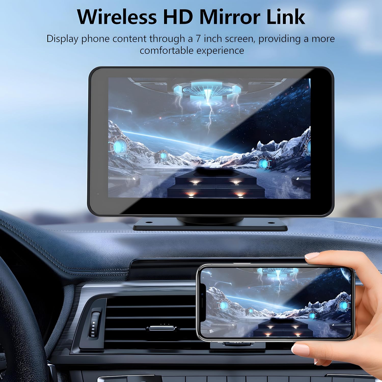 Langaton CarPlay ajoneuvoille, 7" HD GPS-navigaatiolla kannettava auto-stereo-kosketusnäyttö Apple CarPlaylla, Android Autolla, peruutuskameralla, auto-äänivastaanottimella ääniohjauksella, Mirror Linkillä, Bluetoothilla
