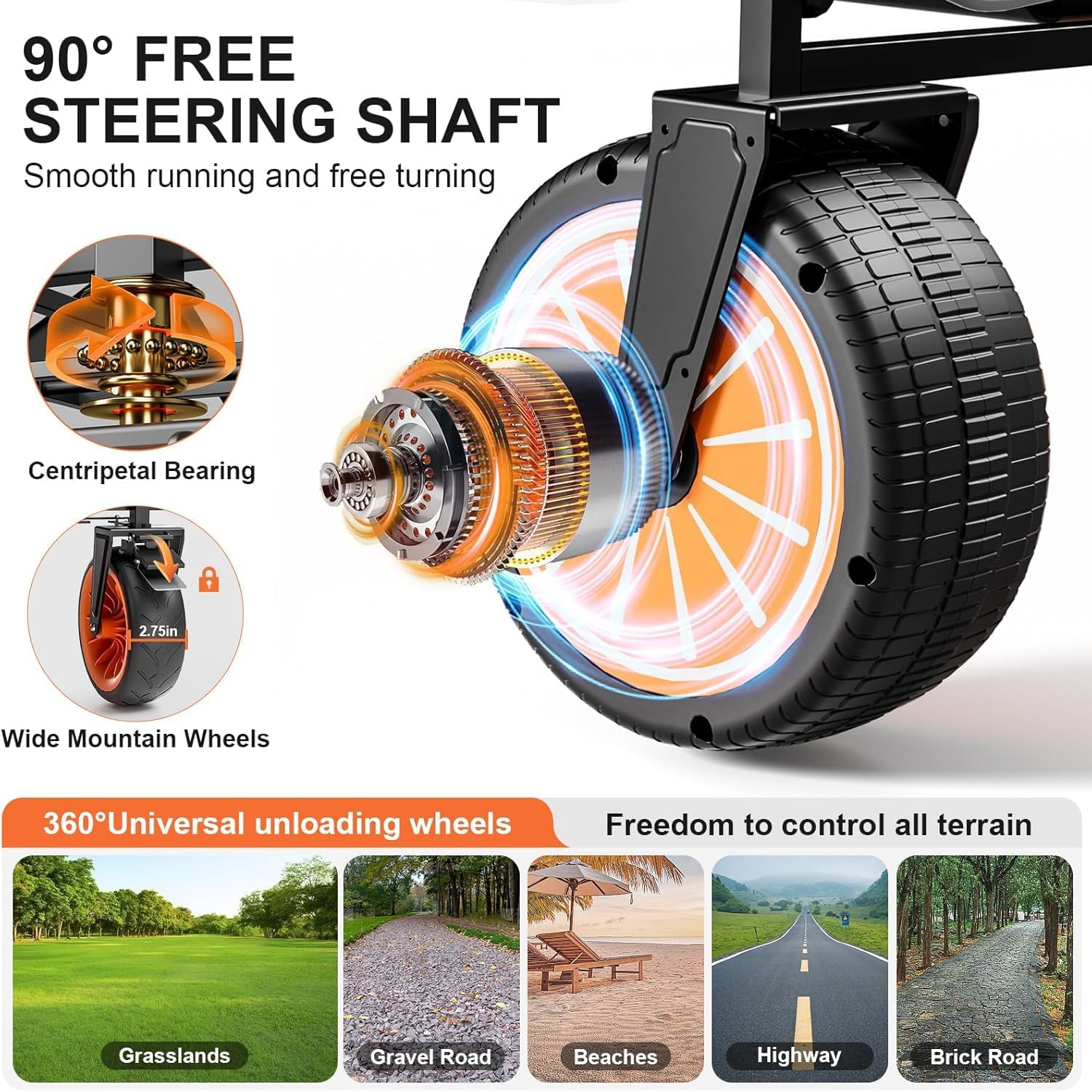 NOEIFEVO Carrito de mano plegable, carro de jardín plegable con asistencia eléctrica, capacidad de 200L, carga máxima de 150 kg, ruedas todoterreno para playa y portavasos, portátil para camping, actividades al aire libre, pesca, picnic