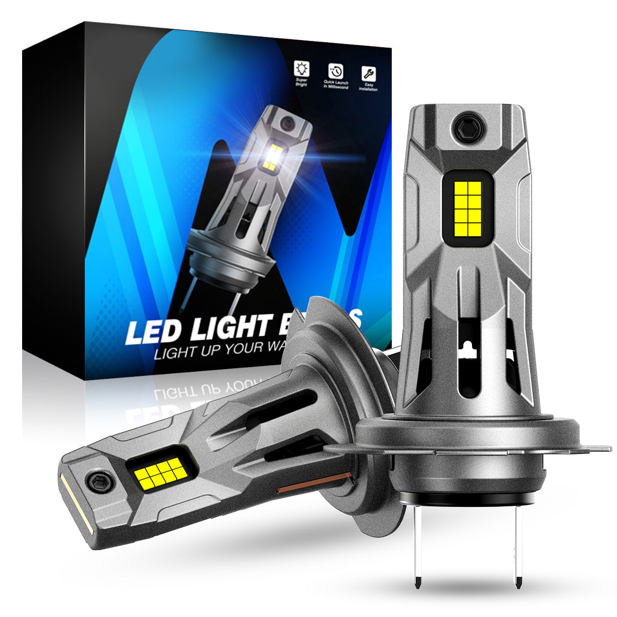 2 יחידות מנורת פנסים לרכב 60W 12000 לומן, נורת LED H7