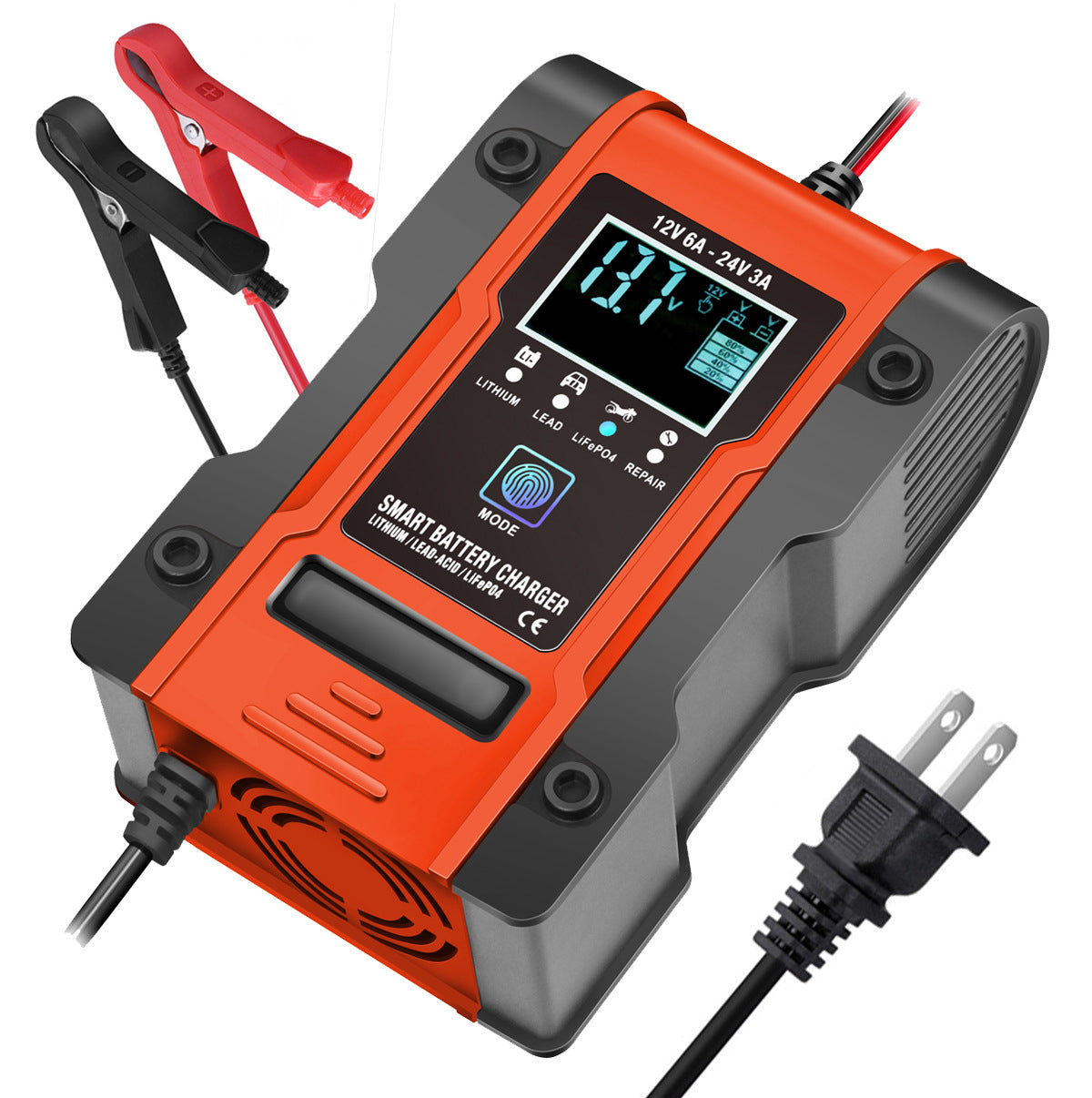 12V 6A 24V 3A Auto-Motorrad-Batterieladegerät, Intelligentes Multifunktions-Reparatur-Batterieladegerät mit Temperaturerkennung für Blei-Säure-AGM-Gel-Tiefzyklus-Lithium-LiFePO4-Batterien