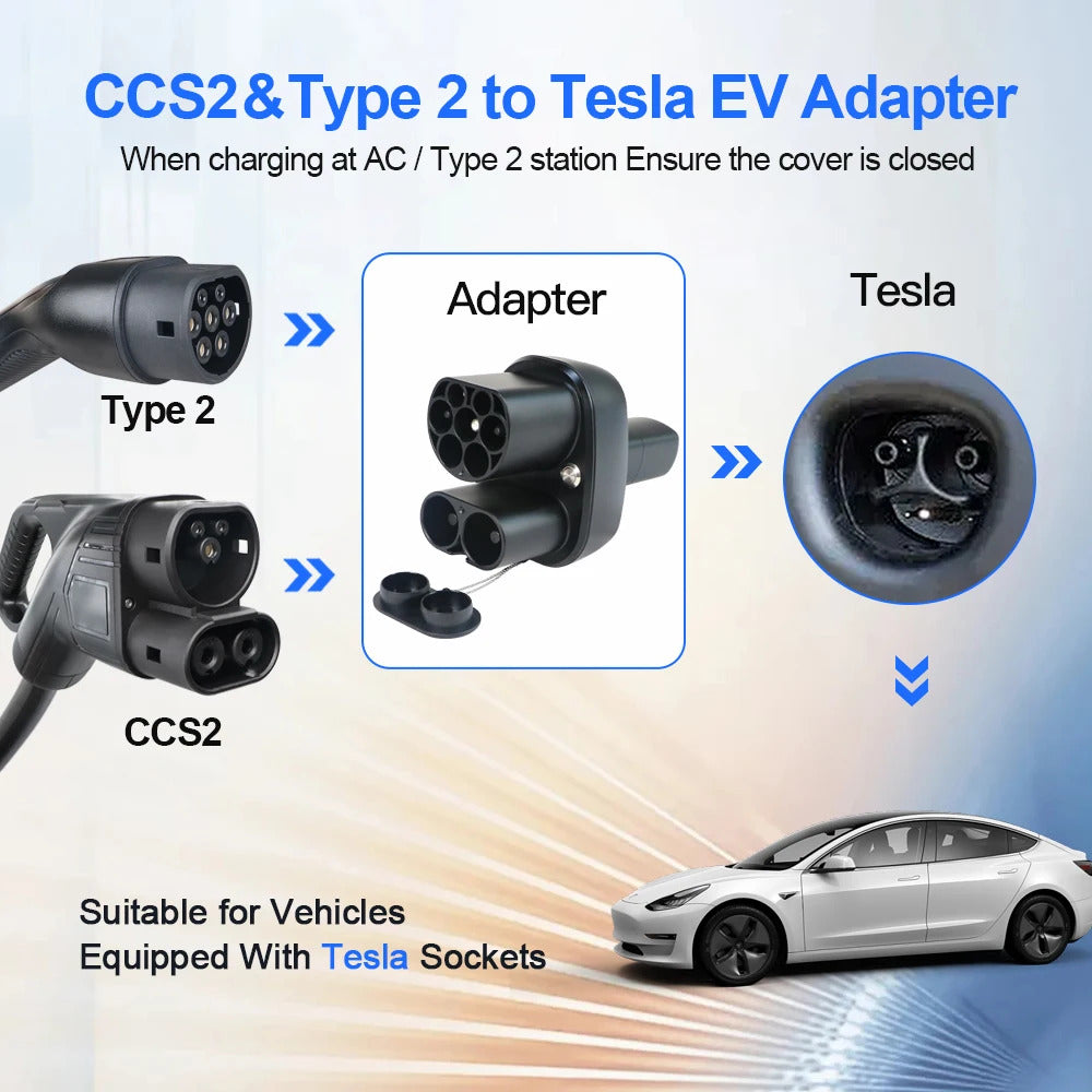 NOEIFEVO CCS2 und Typ2 zu Tesla NACS Ev Ladegerät Adapter, AC 32A DC 400A 200KW Elektrofahrzeug-Ladegerät, Typ2 Ladegerät Konverter für Model Y/S/3/x
