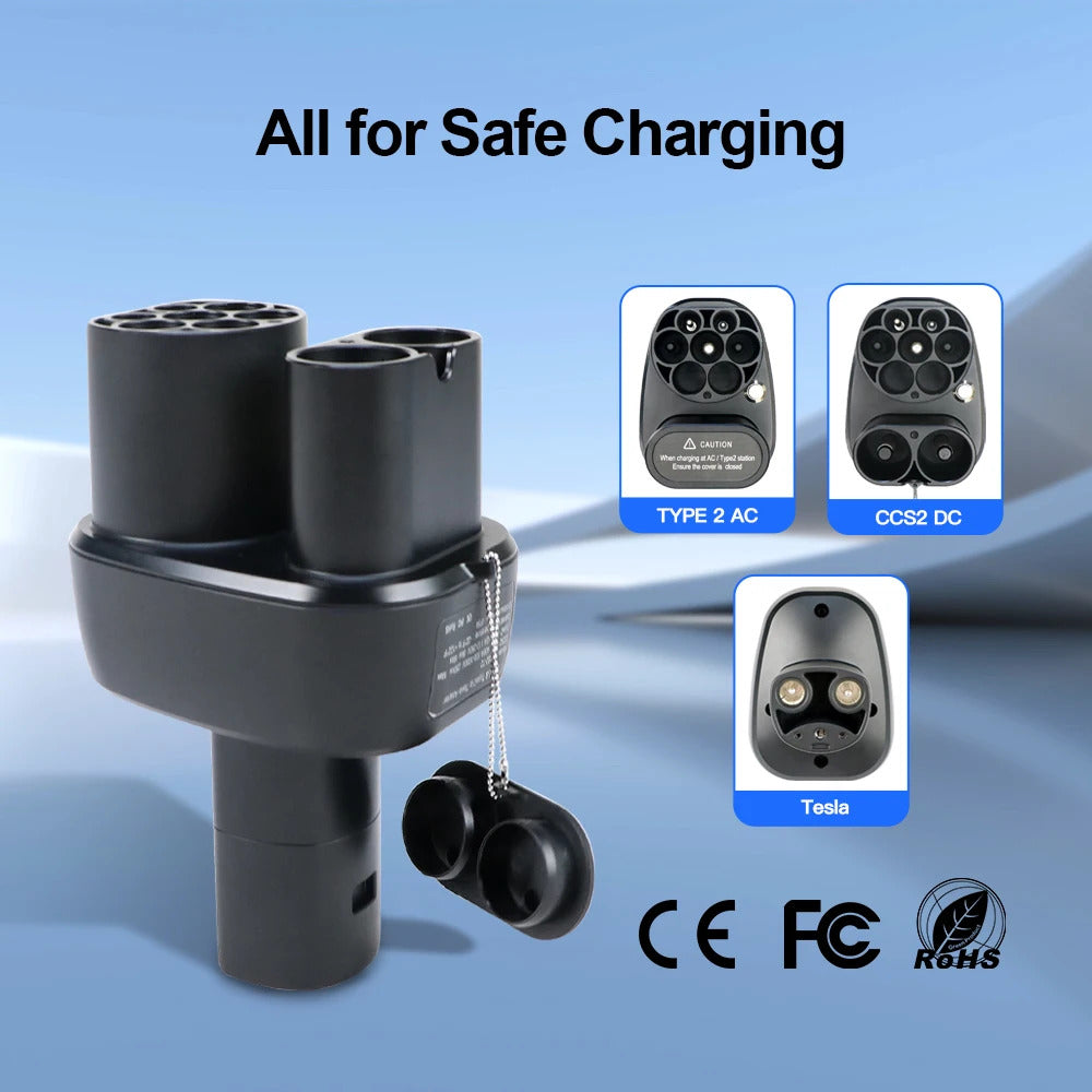 NOEIFEVO CCS2 und Typ2 zu Tesla NACS Ev Ladegerät Adapter, AC 32A DC 400A 200KW Elektrofahrzeug-Ladegerät, Typ2 Ladegerät Konverter für Model Y/S/3/x