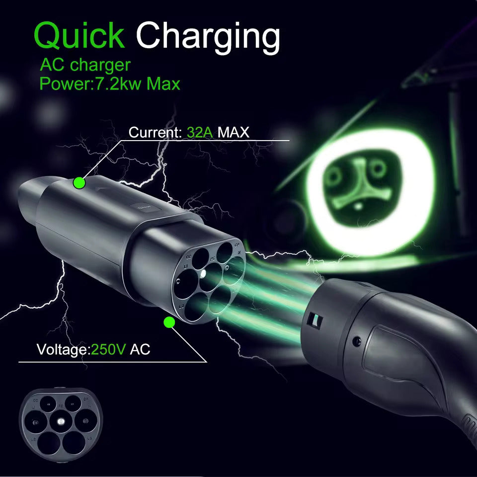 NOEIFEVO Tyyppi 2 Tesla-adapteri AC 7,2 kW 32A 220V, sopii Tesla Model S/X/3:lle, Tyyppi 2 AC EV-laturiin Tesla-ajoneuvojen lataamiseen