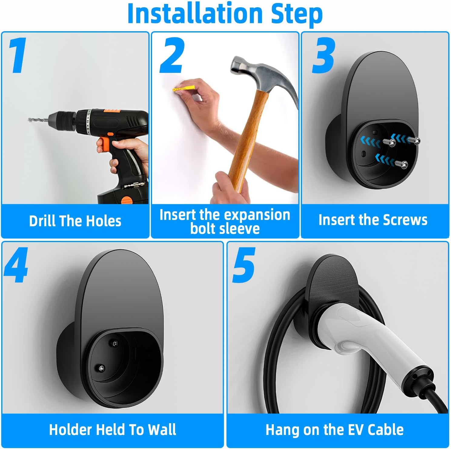 Halteri latausliittimelle tyyppi 2, kestävä ja pitkäikäinen kaapelipidike seinäkiinnitykseen, kaapelipidike seinäpistorasiaan, liitinpidike tyyppi 2, yhteensopiva kaikkien tyyppi 2 latauskaapeleiden kanssa
