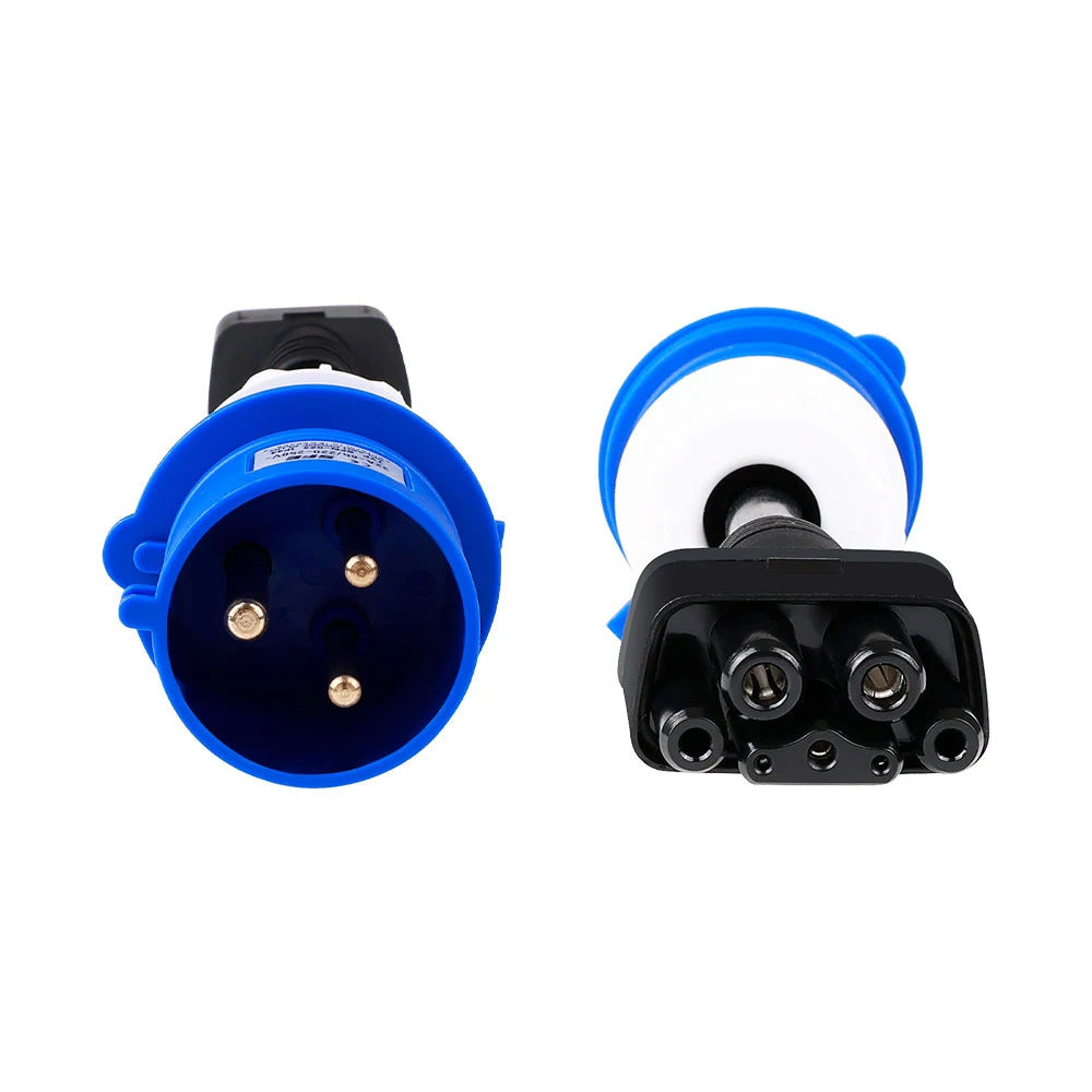 Adattatore di alimentazione blu monofase CEE32A, compatibile con Tesla Model X, S, Y e caricabatterie EV di seconda generazione.