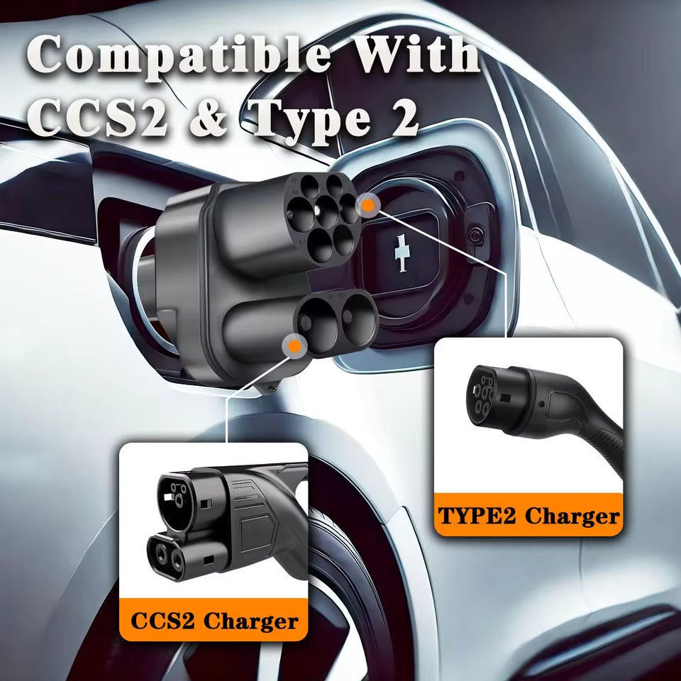 תאם מטען EV NOEIFEVO CCS2 ו-Type 2 ל-Tesla NACS, AC 32A DC 400A, תואם ל-Tesla Model 3/X/Y, מיוצר בארה"ב, מתאם משולב CCS2, תומך במטעני CCS2 ו-Type 2
