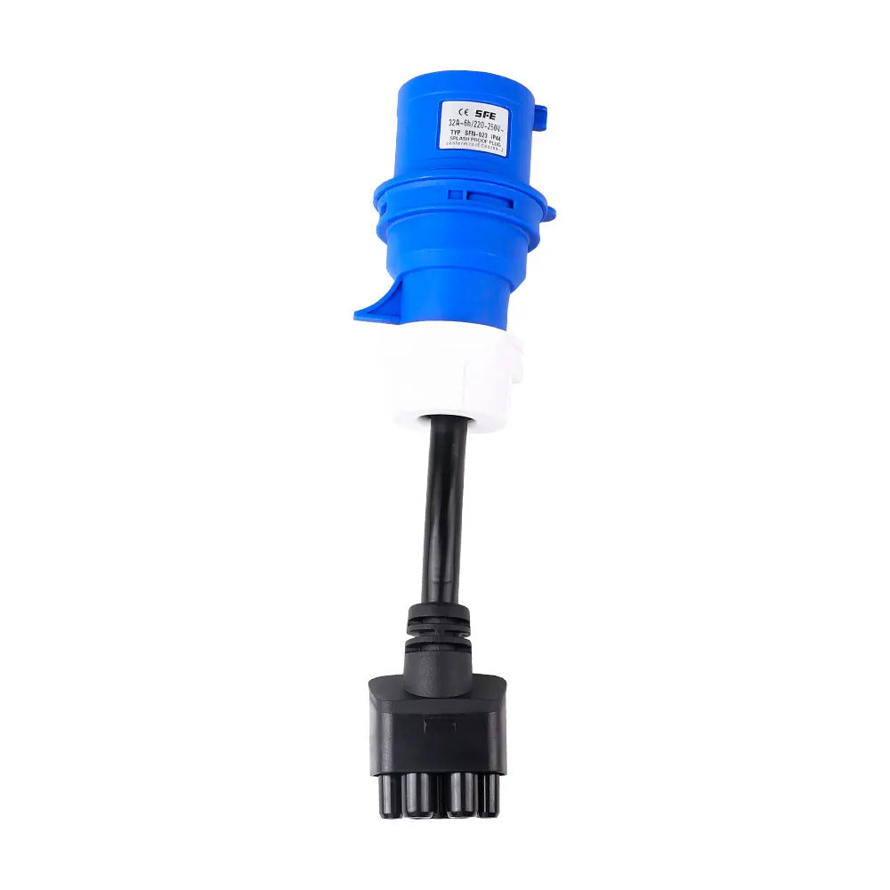Adattatore di alimentazione blu monofase CEE32A, compatibile con Tesla Model X, S, Y e caricabatterie EV di seconda generazione.