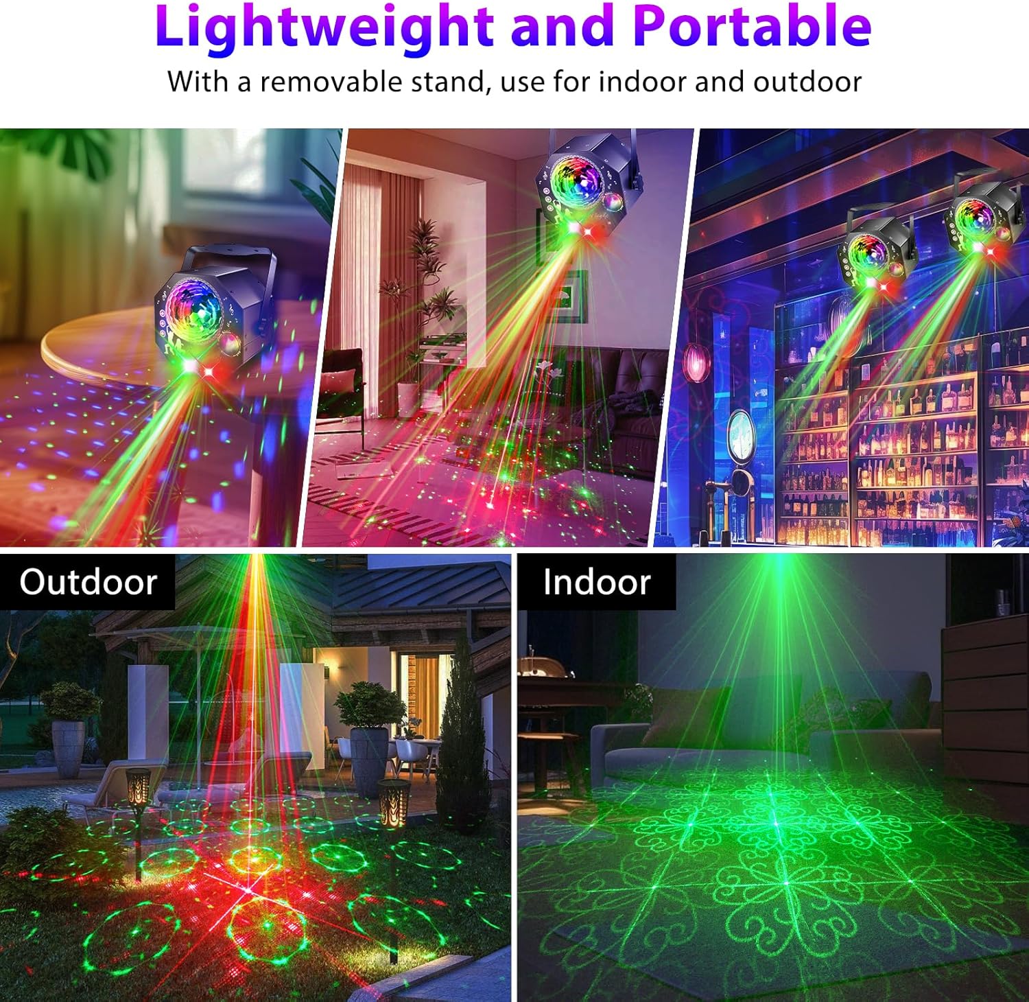 4-i-1 discokule – partylampe med 64 mønstre, musikkstyrt discolampe med fjernkontroll, RGB-UV-strobelys for hjemmet, bar, klubb, uteområder og bursdagsfester