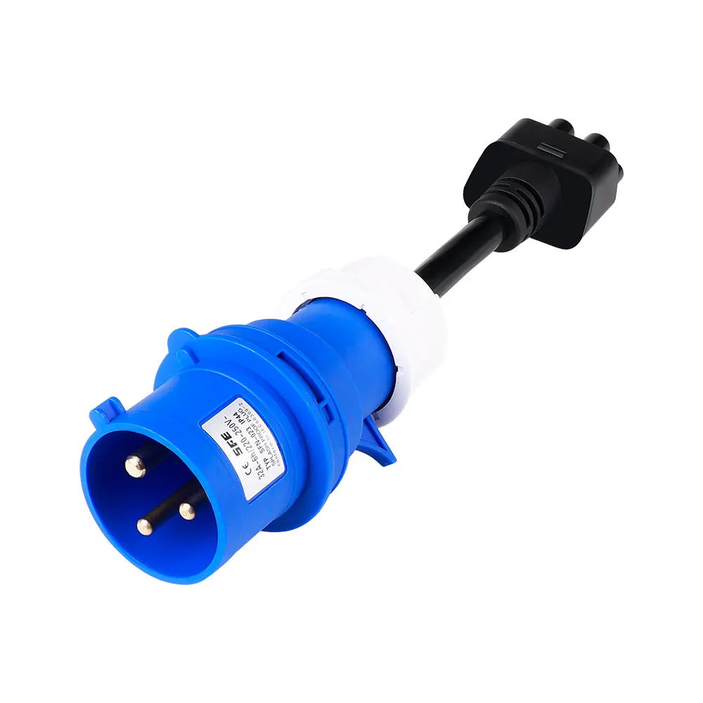 Adattatore di alimentazione blu monofase CEE32A, compatibile con Tesla Model X, S, Y e caricabatterie EV di seconda generazione.