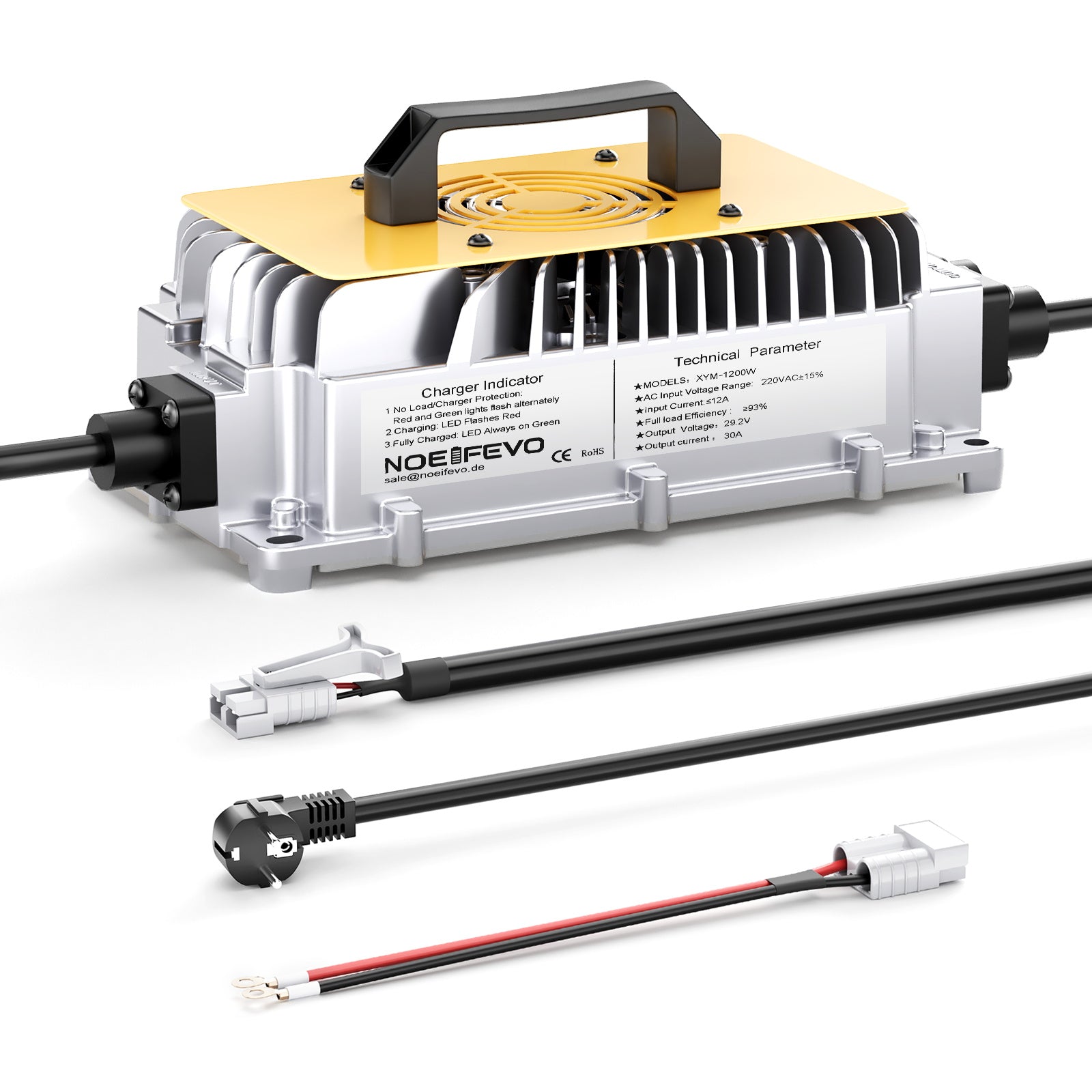Noeifevo 29.2V 30A LiFePO4 מטען סוללה לסוללת ליתיום 24V 25.6V, עמיד למים, הפעלה 0V BMS, כיבוי אוטומטי
