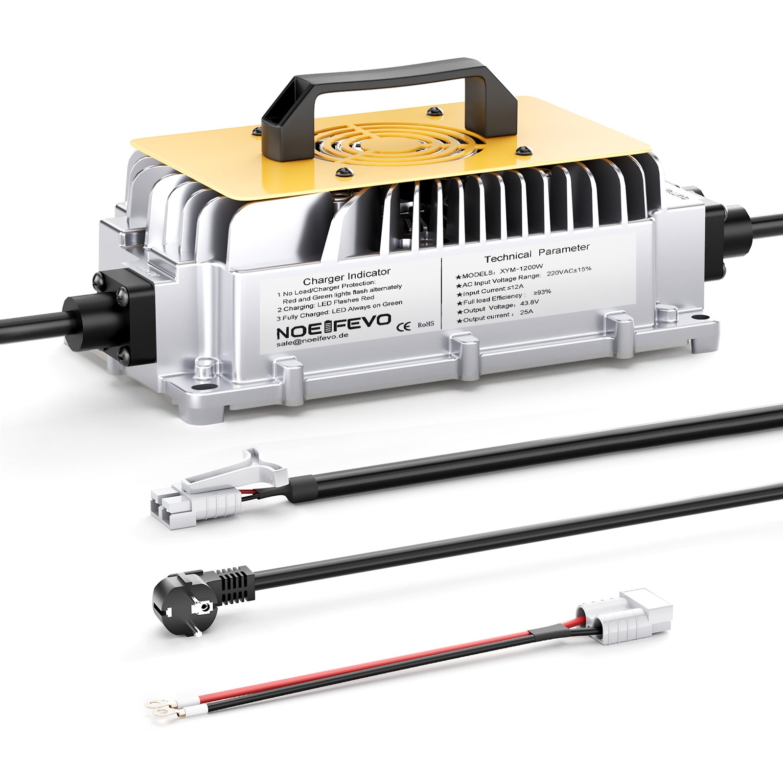 NOEIFEVO 36V 38.4V LiFePO4 Batterieladegerät ,43.8V 25A Wasserdicht Ladegerät für Golf Auto/Boot/RV, mit Vollschutz