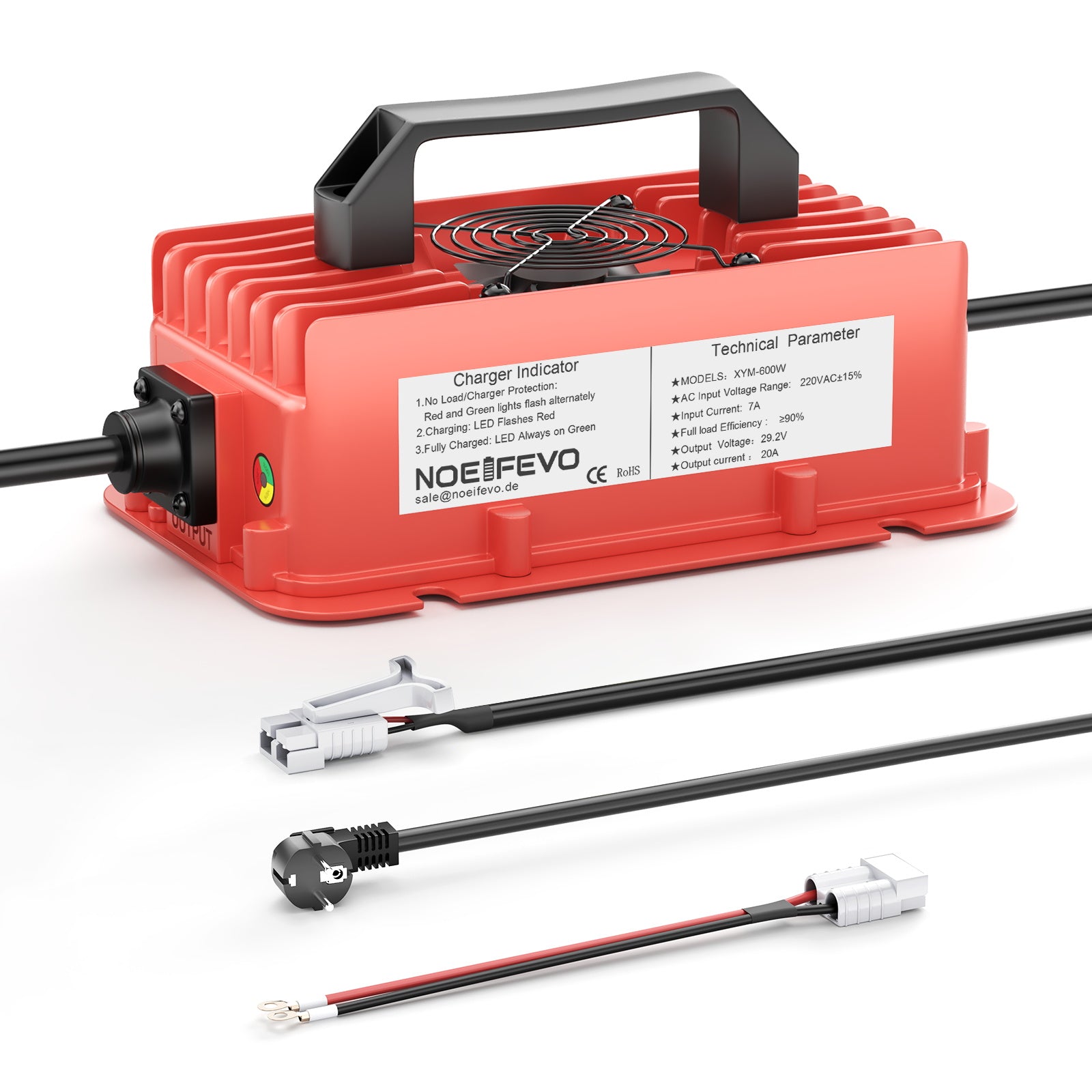 NOEIFEVO 29,2 V 20A LiFePO4 batteria per Caricabatterie impermeabile  per batteria al litio 25,6 V (24 V) 8S, attivazione BMS 0 V, con protezione completa
