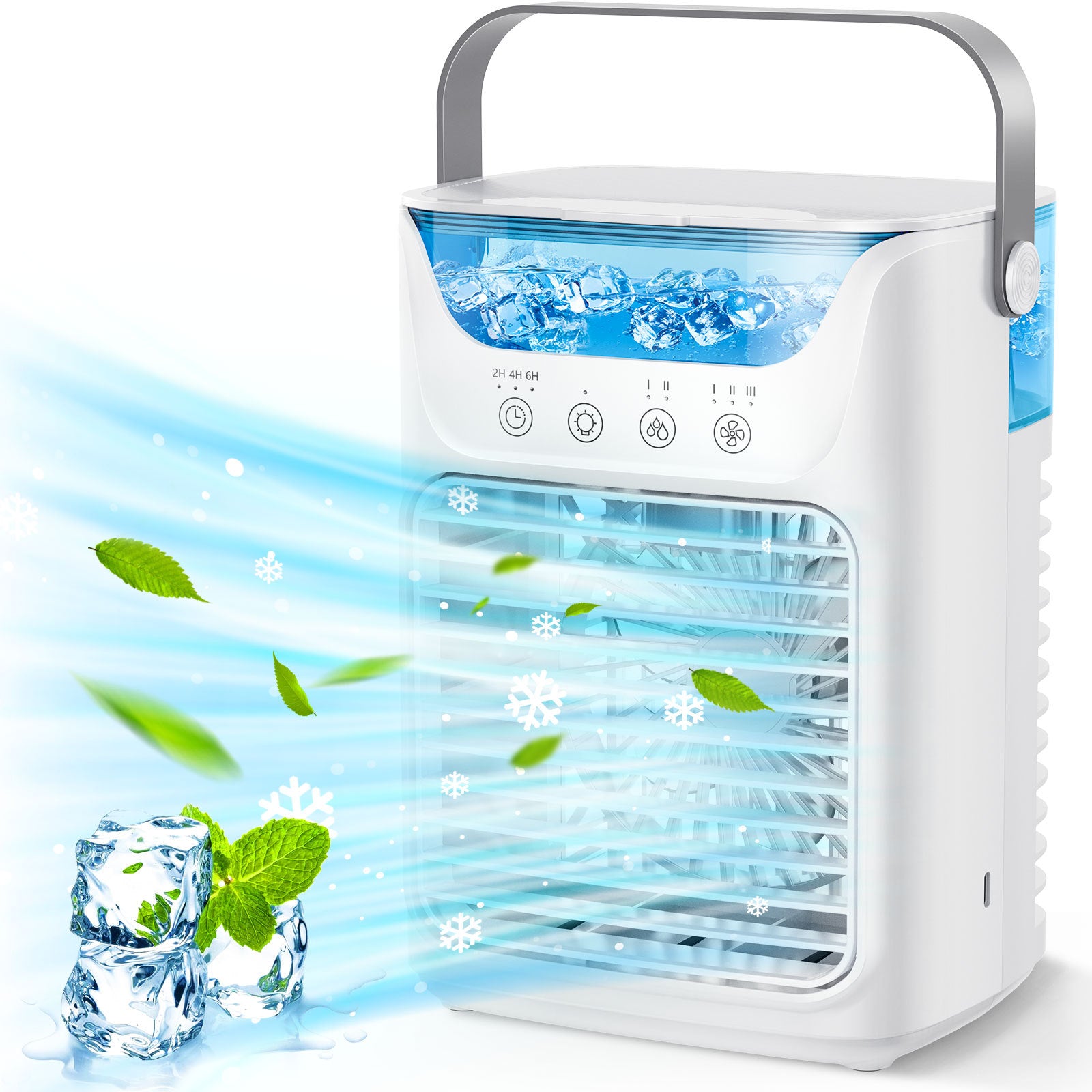 Mobil luftkonditionering, 700 ml mini luftkonditionering, bärbar mobil luftkonditionering 4 i 1 med USB, med timer på 2/4/6 timmar, 3 hastigheter och 2 dimlägen, 7 färger, mini luftkylare för hemmet, kontoret