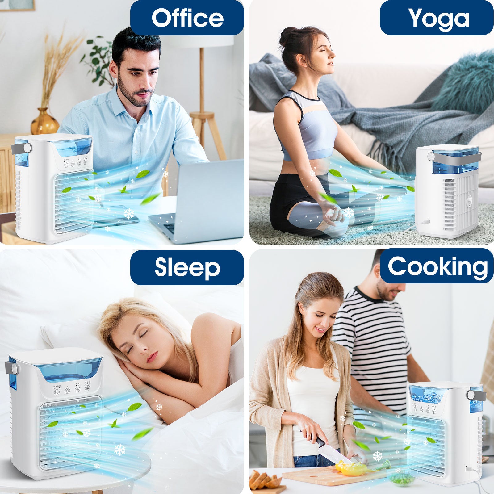 Mobil luftkonditionering, 700 ml mini luftkonditionering, bärbar mobil luftkonditionering 4 i 1 med USB, med timer på 2/4/6 timmar, 3 hastigheter och 2 dimlägen, 7 färger, mini luftkylare för hemmet, kontoret