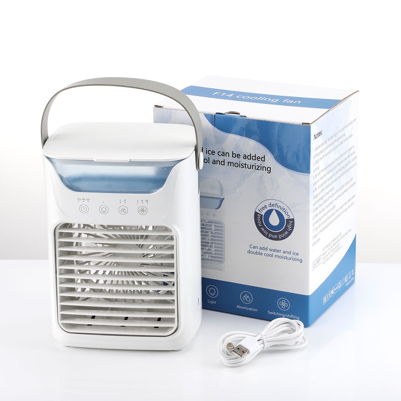 Mobil luftkonditionering, 700 ml mini luftkonditionering, bärbar mobil luftkonditionering 4 i 1 med USB, med timer på 2/4/6 timmar, 3 hastigheter och 2 dimlägen, 7 färger, mini luftkylare för hemmet, kontoret