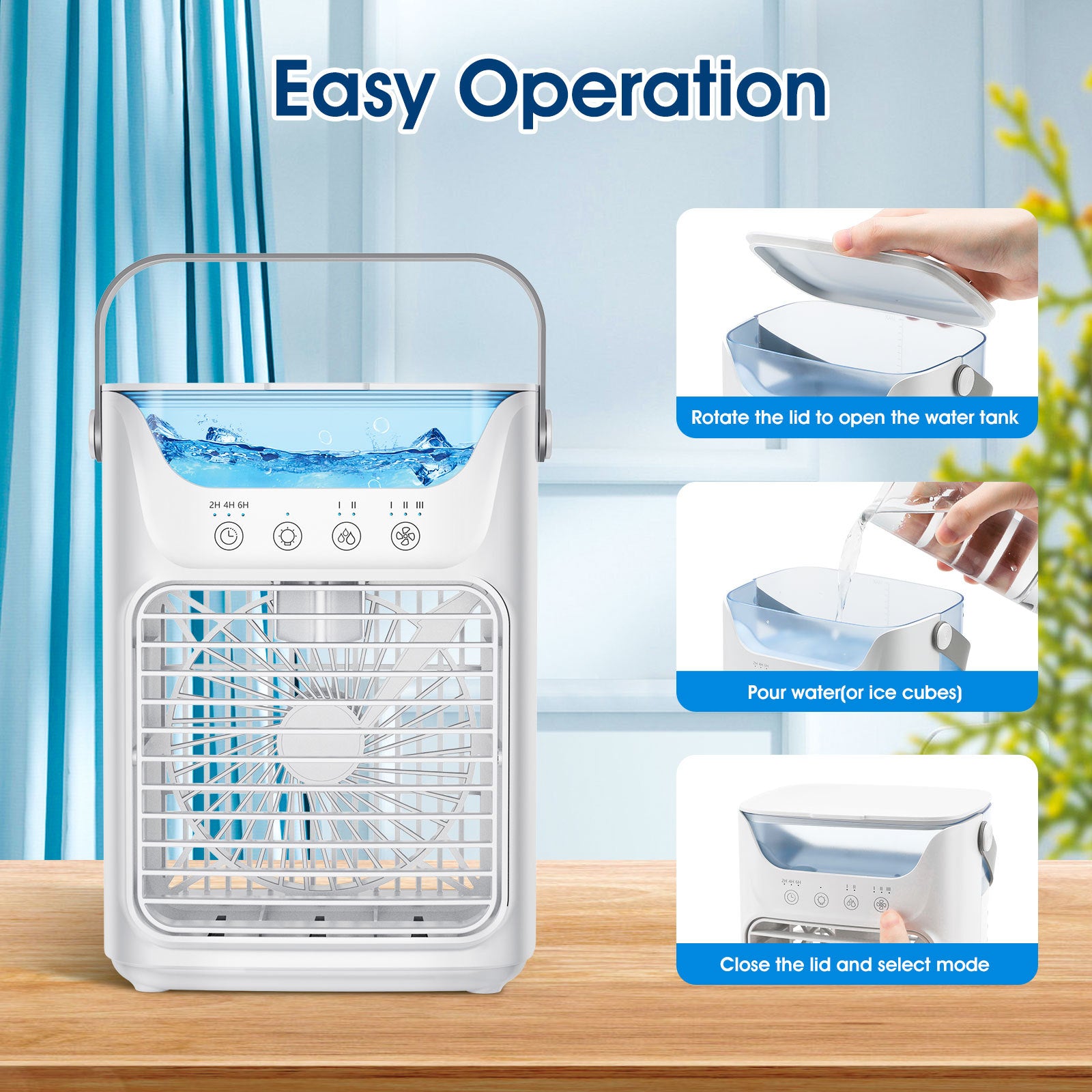Mobil luftkonditionering, 700 ml mini luftkonditionering, bärbar mobil luftkonditionering 4 i 1 med USB, med timer på 2/4/6 timmar, 3 hastigheter och 2 dimlägen, 7 färger, mini luftkylare för hemmet, kontoret