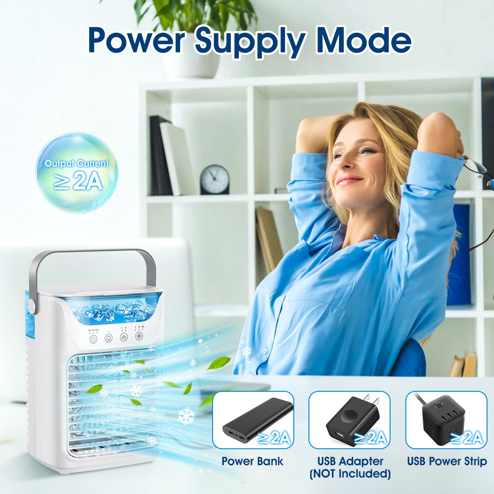 Mobil luftkonditionering, 700 ml mini luftkonditionering, bärbar mobil luftkonditionering 4 i 1 med USB, med timer på 2/4/6 timmar, 3 hastigheter och 2 dimlägen, 7 färger, mini luftkylare för hemmet, kontoret